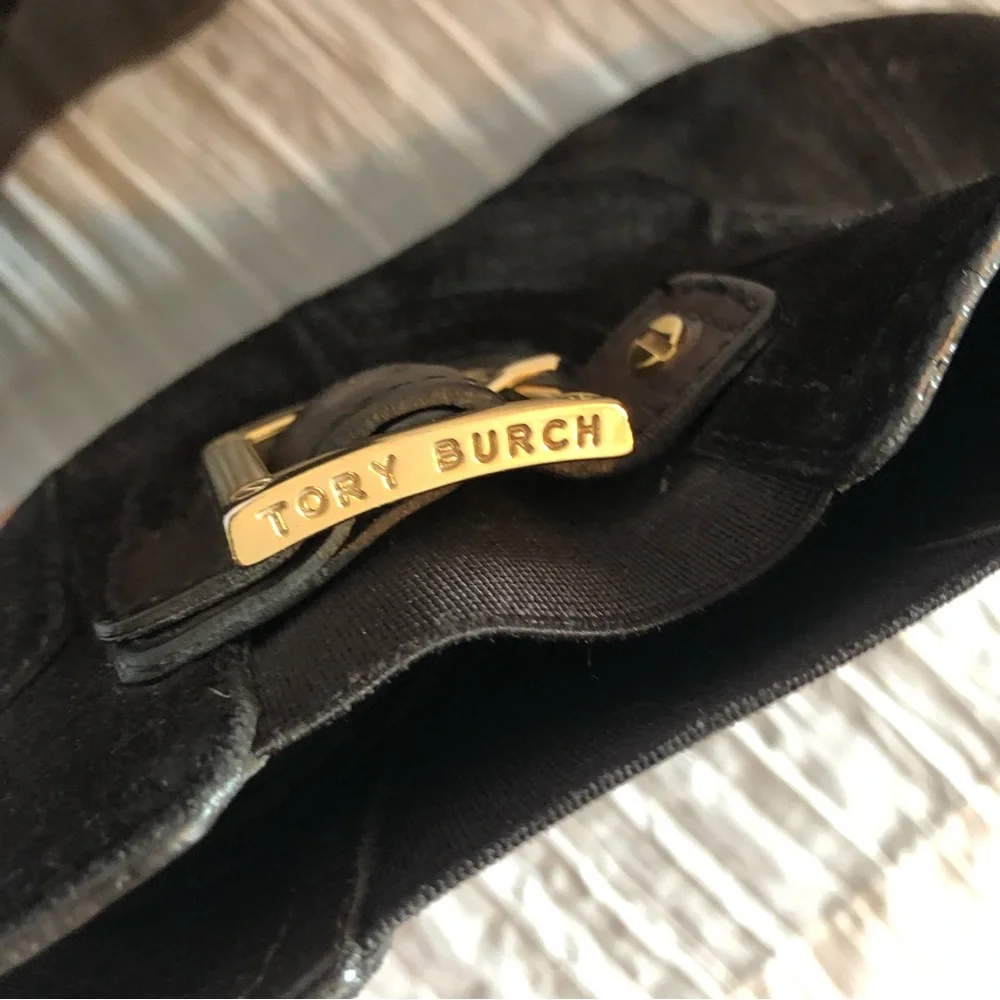 TORY BURCH boots Adrienne womans SZ 7 black suede high heel wedge ankle boots